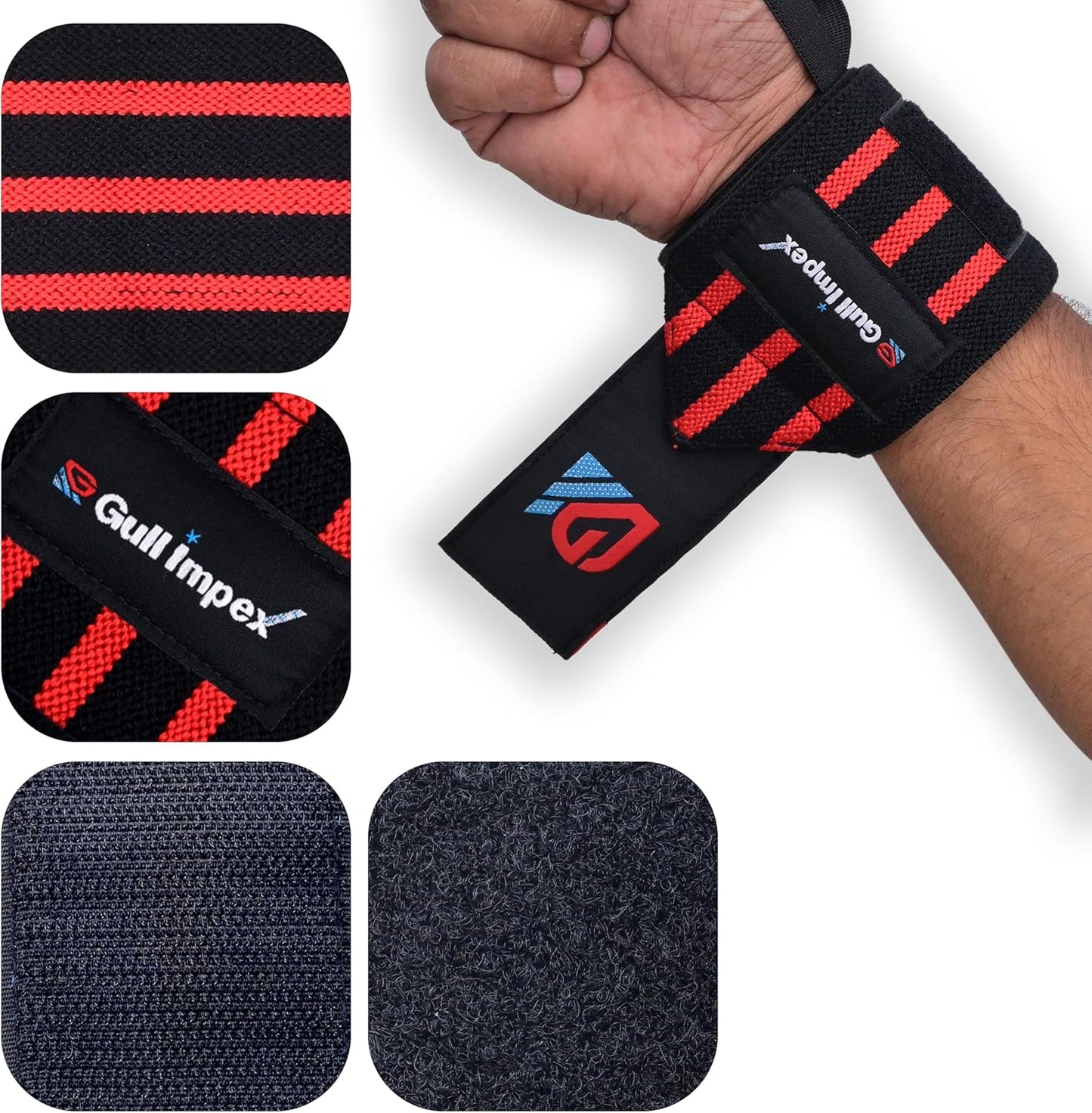 Heavy-Duty Cotton Wrist Wraps – 20" Wrist Support with Red Stripes