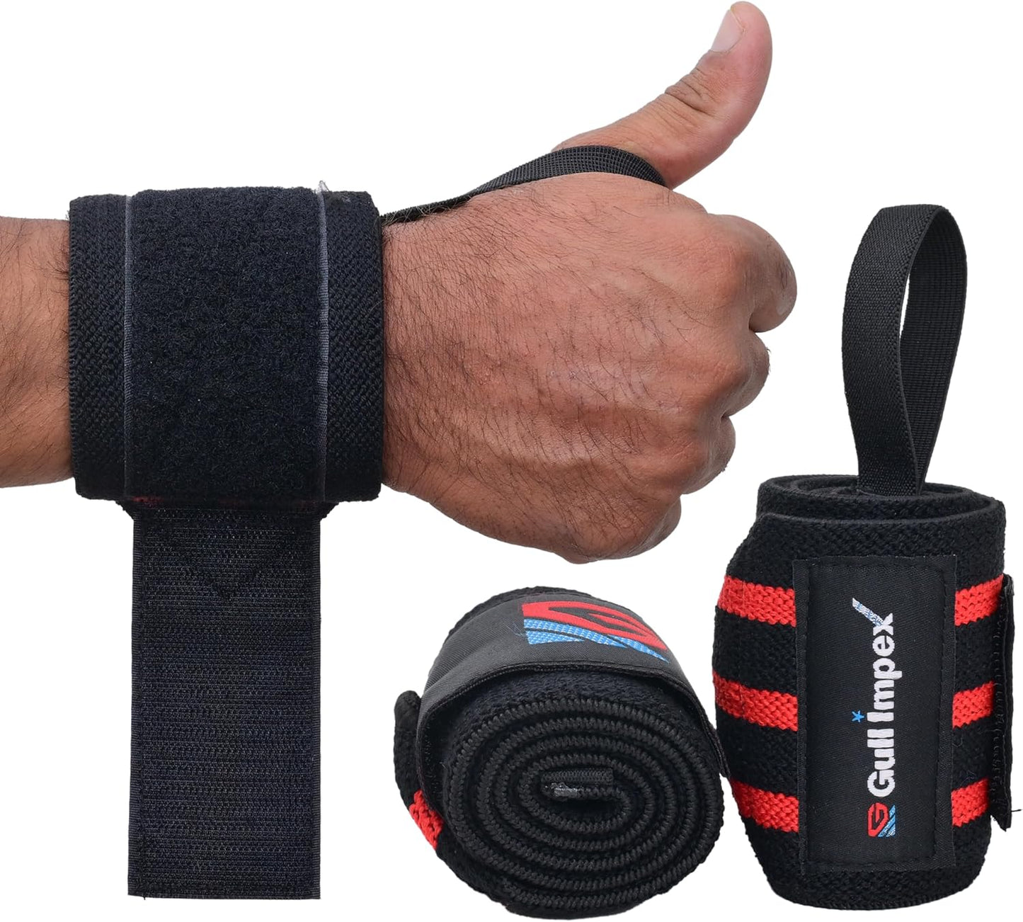 Heavy-Duty Cotton Wrist Wraps – 20" Wrist Support with Red Stripes