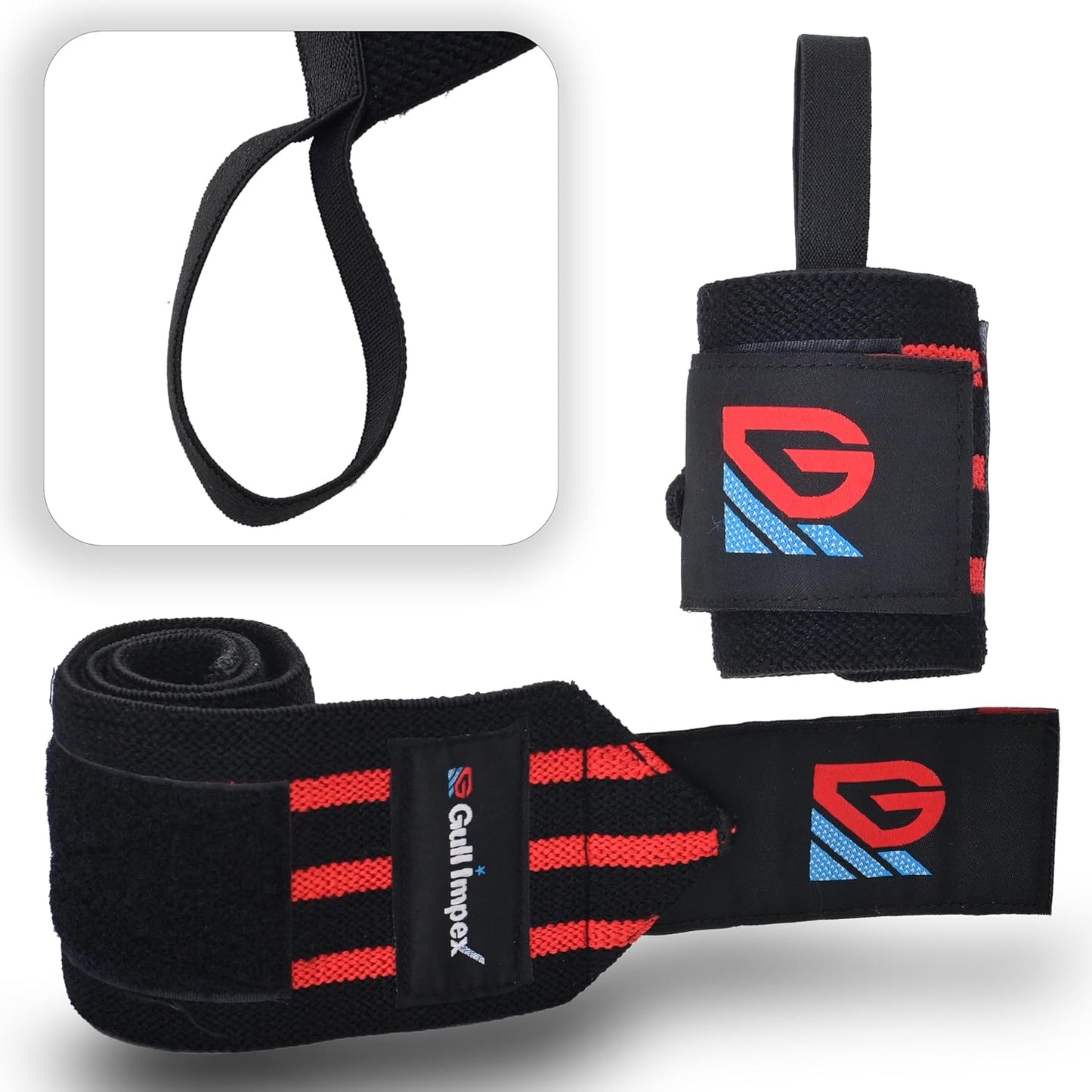 Heavy-Duty Cotton Wrist Wraps – 20" Wrist Support with Red Stripes