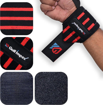 Heavy-Duty Cotton Wrist Wraps – 20" Wrist Support with Red Stripes