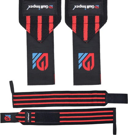 Heavy-Duty Cotton Wrist Wraps – 20" Wrist Support with Red Stripes